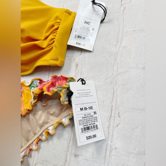Shade & Shore NWT yellow floral bikini size M & 34C - Picture 4 of 6